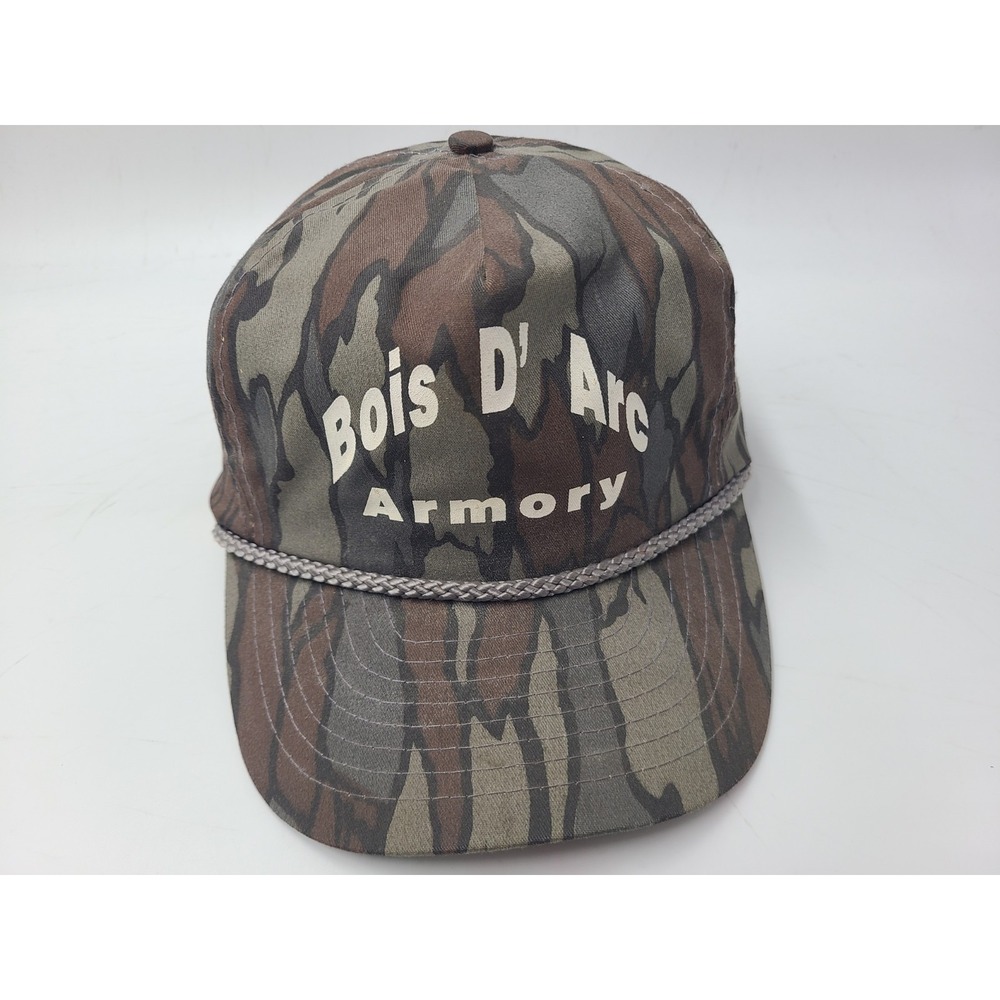 Vintage Bois D'Arc Armory Camo Rope Snapback Hat Cap Texas Missouri Gray Brown